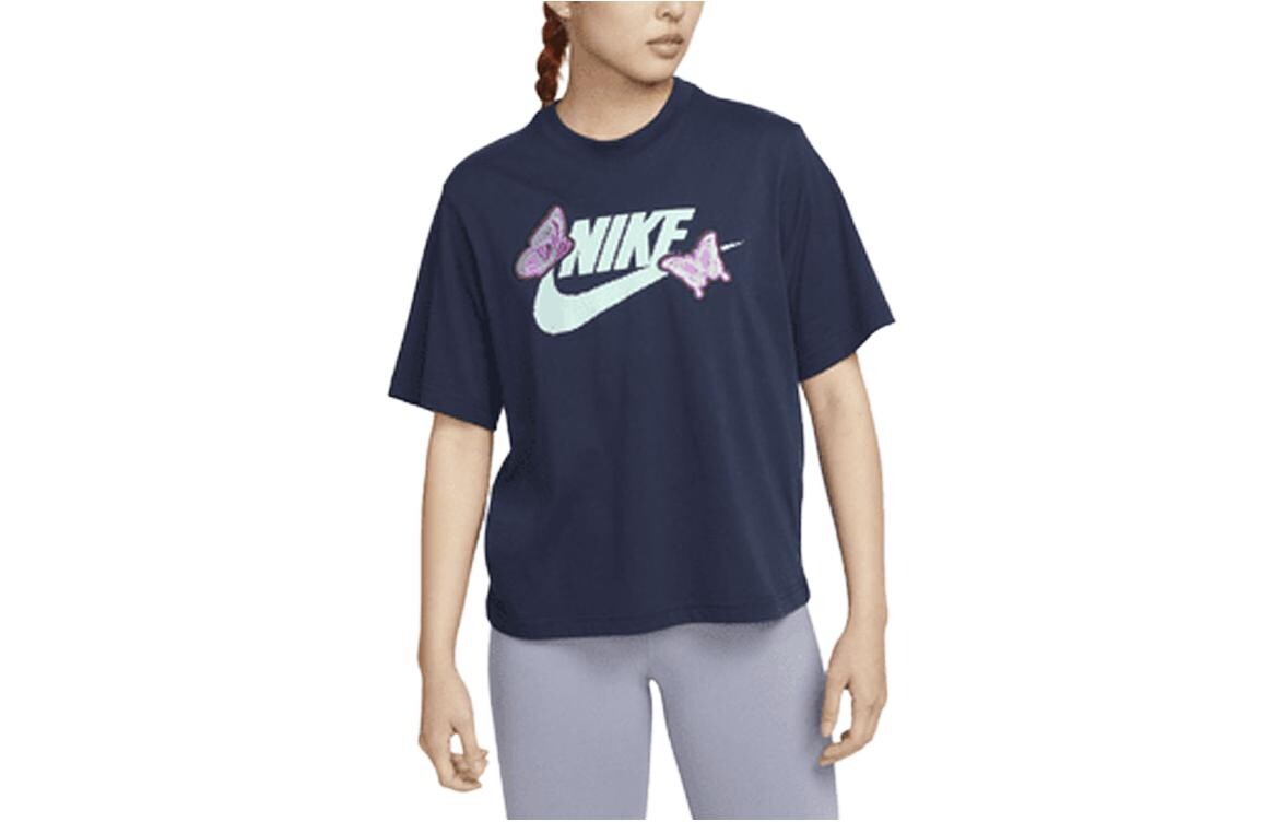 

Женская футболка с круглым вырезом и принтом «бабочка», цвет «синяя» Nike