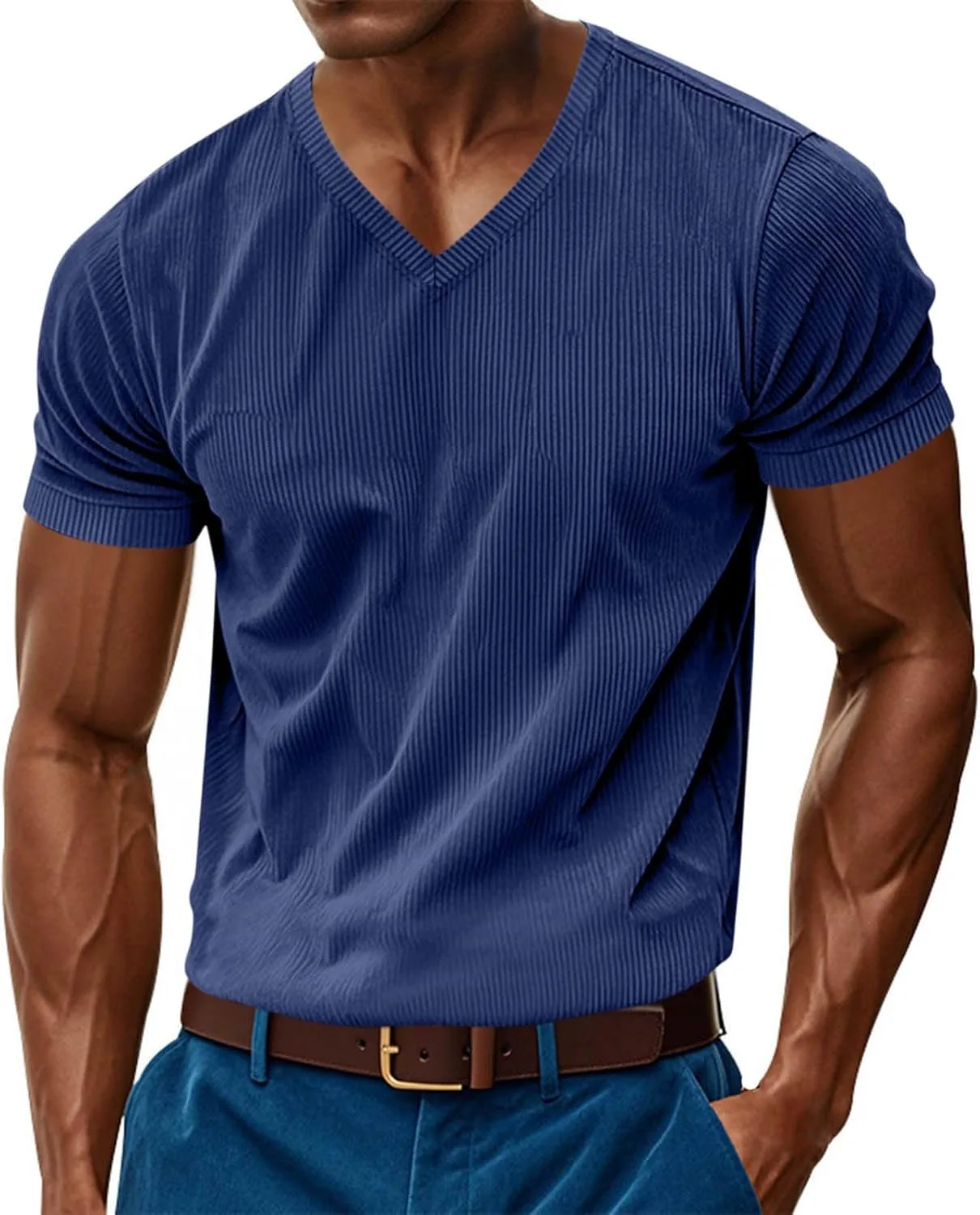 

Футболка летняя мужская с коротким рукавом и V-образным вырезом FOCLMP