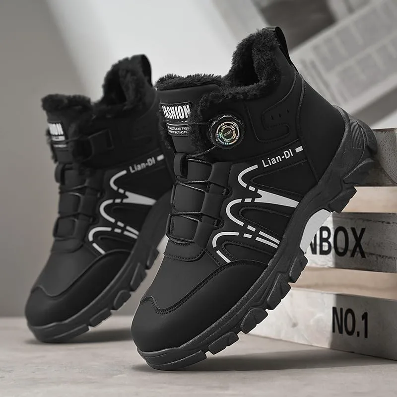 Зимние ботинки для мужчин, утепленные мехом ботинки до щиколотки для походов, водонепроницаемые рабочие ботинки для улицы, черные и пшеничного цвета Generic, черный — фото 3