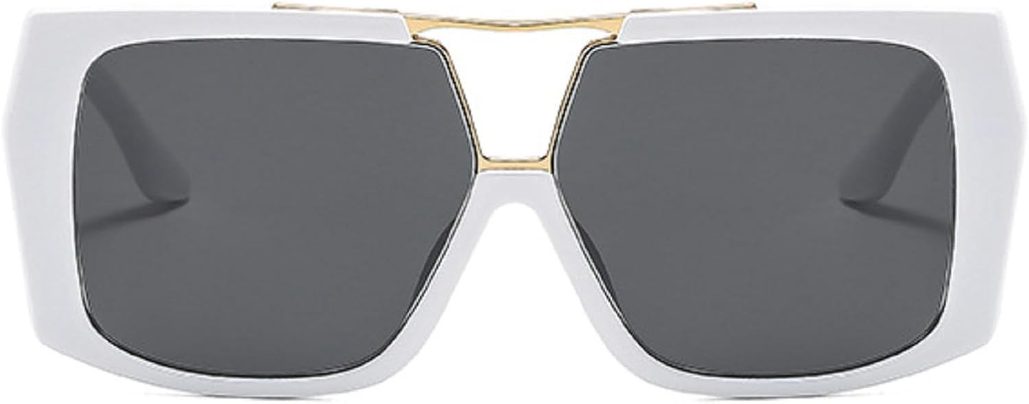 

Ретро-солнцезащитные очки с двойной перемычкой, квадратной формы, градиентные линзы, защита от УФ-излучения UV400, модные двухцветные очки, большие солнцезащитные очки для мужчин mincl, White