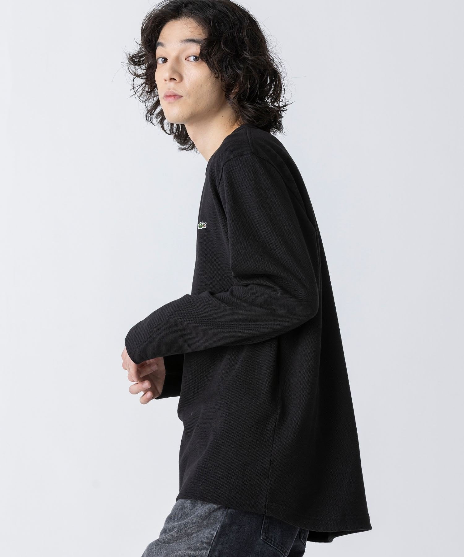 Футболка LACOSTE Classic Pique Long Sleeve, Черная — фото 4