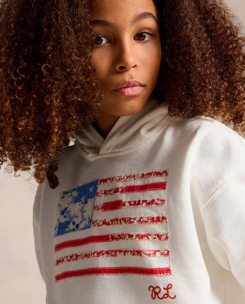 Толстовка для девочки с капюшоном и флагом Polo Ralph Lauren, белый — фото 3
