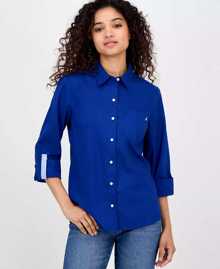 

Женская рубашка с отворотом и пуговицами спереди Nautica Jeans, синий