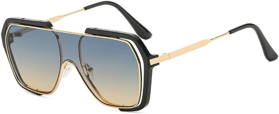 

Солнцезащитные очки MUTYNE Oversized One Piece для женщин и мужчин, модные винтажные очки, квадратные солнцезащитные очки из металла с защитой от УФ-излучения UV400, Black-blueyellow