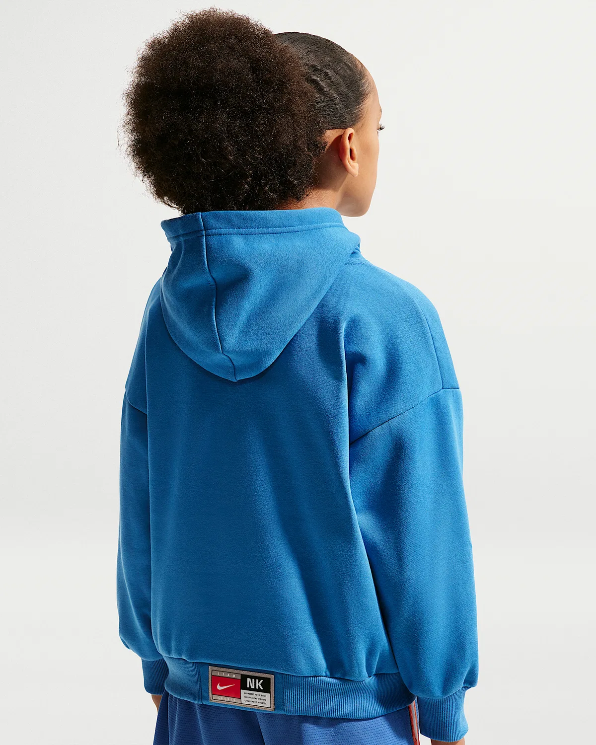 Детская оверсайз флисовая баскетбольная худи Nike Sportswear, Star Blue/Turf Orange — фото 4