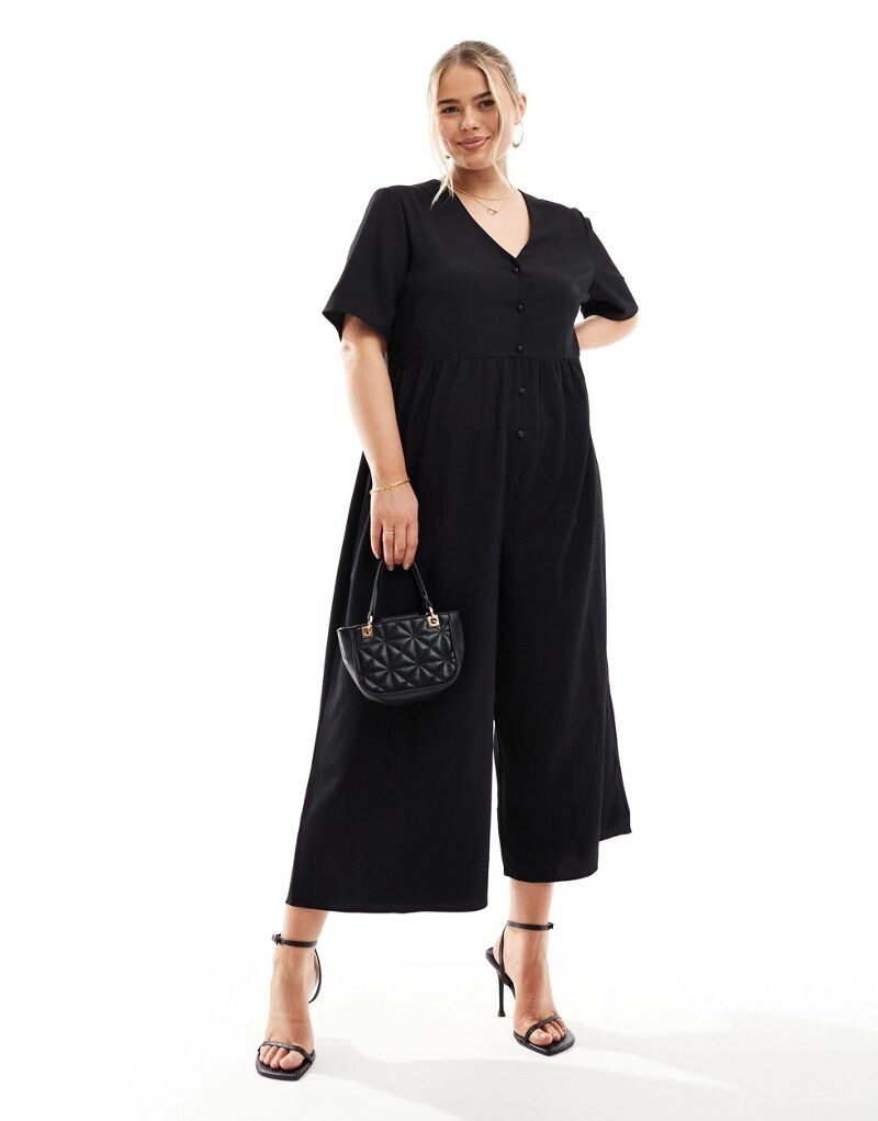 

Черный чайный комбинезон с короткими рукавами ASOS DESIGN Curve
