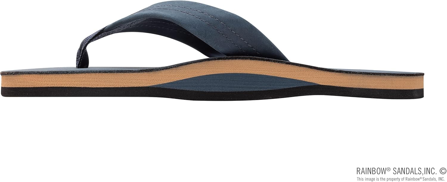 Мужские сандалии Rainbow Single Layer Premier из кожи Rainbow Sandals, Navy W/Fawn Midsole — фото 2