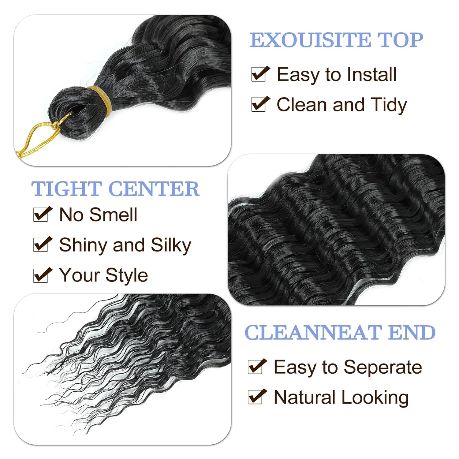 Искусственные волосы Ocean Wave Crochet Hair Extensions для плетения Mletulips, 1B — фото 3