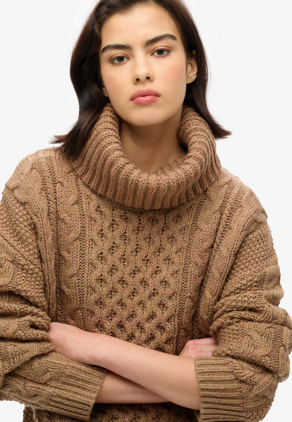

Джемпер CABLE ROLL NECK Superdry, коричневый