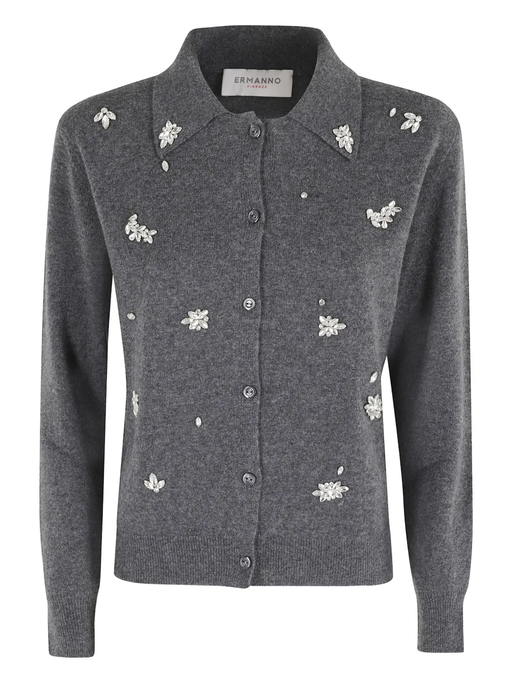 

Кардиган, украшенный драгоценными камнями Ermanno Firenze, серый
