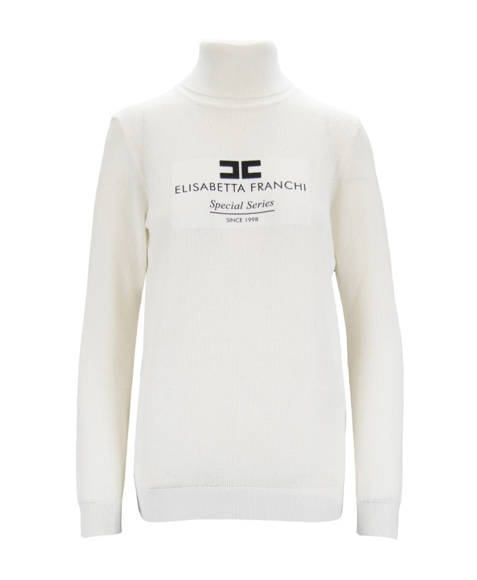 

Стильный свитер с высоким воротником и логотипом. Elisabetta Franchi, белый