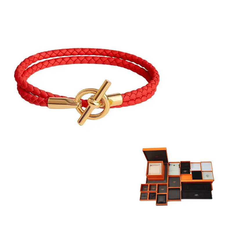 

Кожаный ремешок, позолоченные браслеты унисекс HERMES, красный