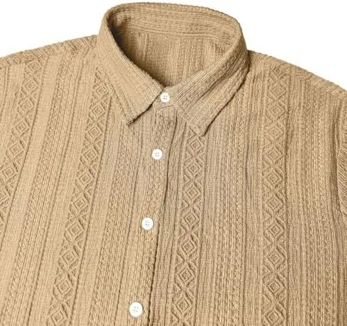 Мужской летний костюм из футболки и шорт с текстурой, Khaki