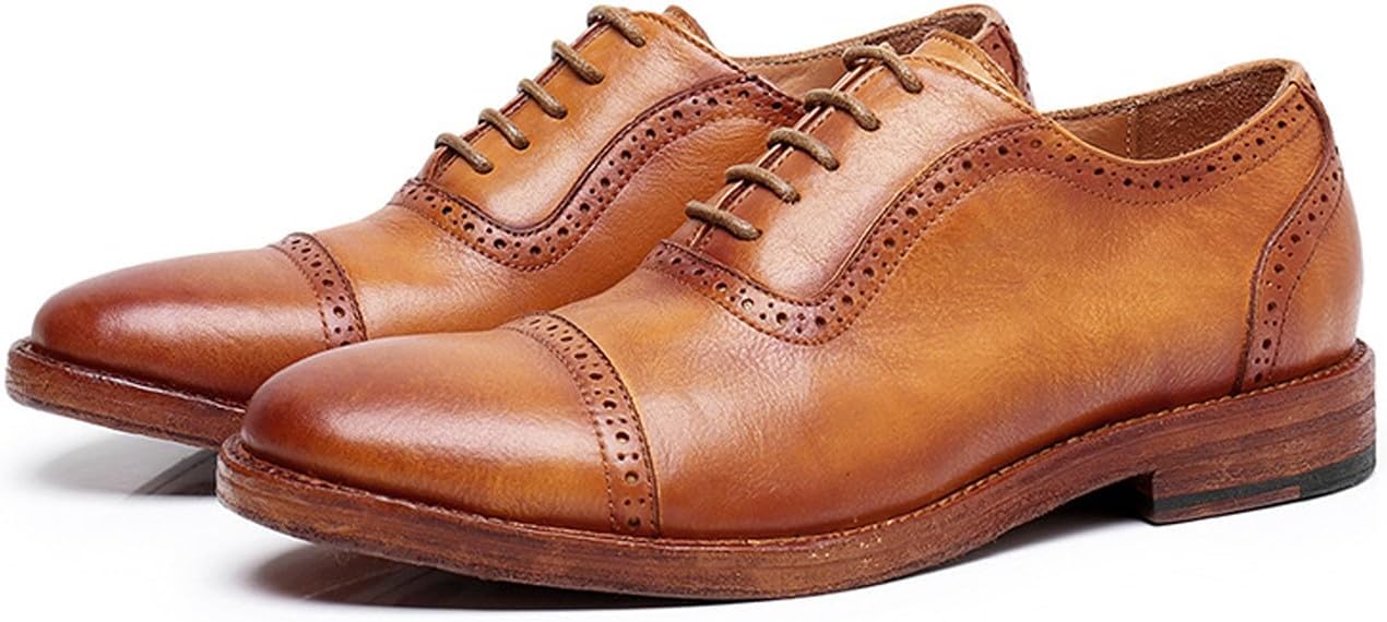 

Мужские туфли оксфорды, классические формальные, из натуральной кожи, броги, оксфорды, модные, для бизнеса и повседневной носки, кожаная подошва, дерби, современные туфли для выпускного, свадьбы, под костюм и смокинг Santimon, Tan