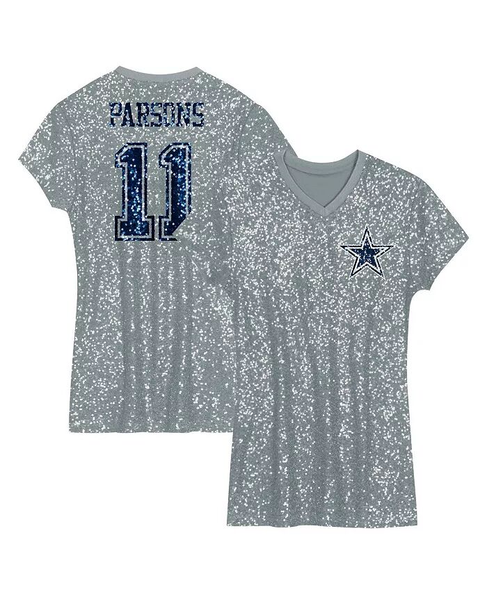 

Big Girls Серебряное платье с V-образным вырезом и именем игрока Dallas Cowboys от Micah Parsons Outerstuff