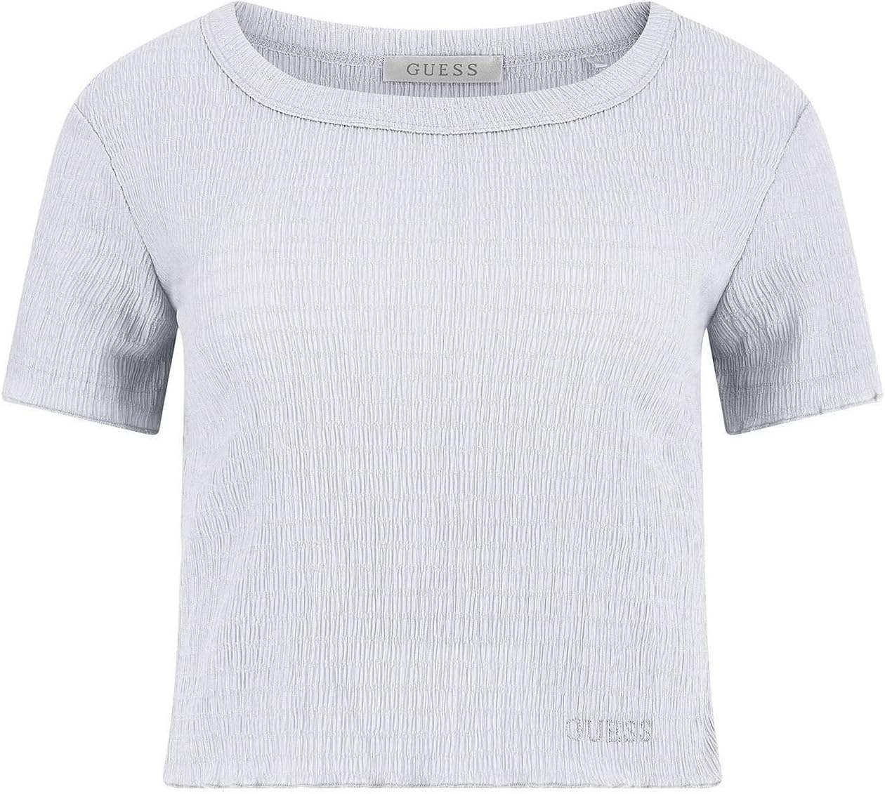 

GUESS Женская короткая футболка с круглым вырезом Smoked, Airway Blue, Серый, GUESS Женская короткая футболка с круглым вырезом Smoked, Airway Blue