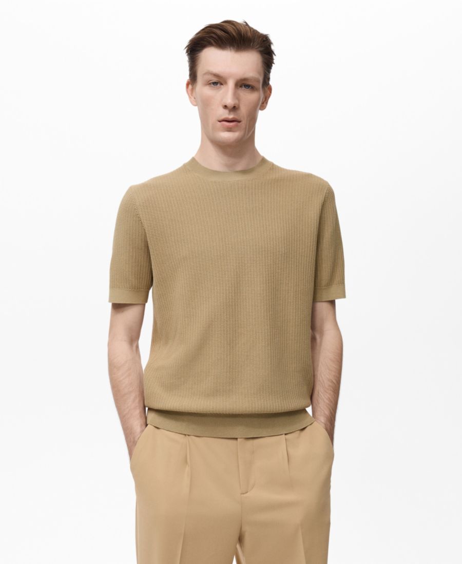 

Мужская хлопковая трикотажная футболка MANGO, Beige