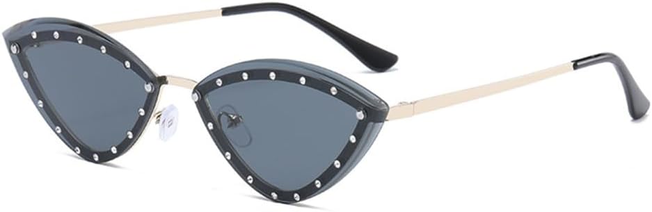 

Винтажные женские солнцезащитные очки «кошачий глаз» без оправы с линзами Ocean Lens, треугольные солнцезащитные очки со стразами, защита от ультрафиолета UV400 LANGSER, Gold Black