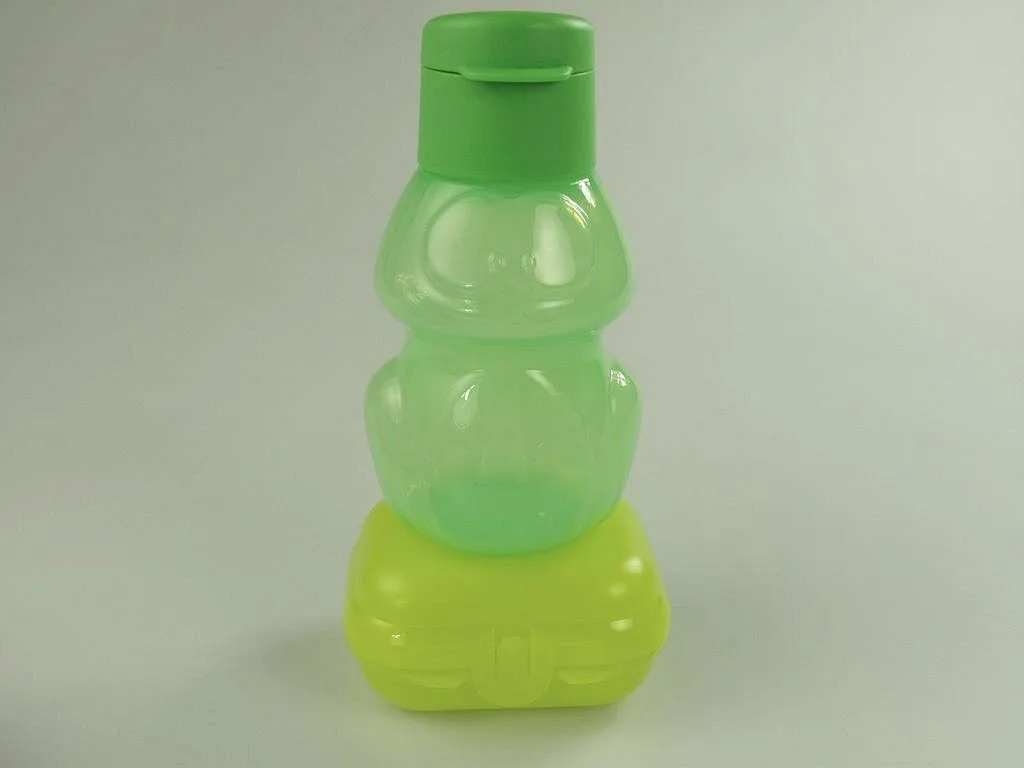 Детская бутылка для воды Tupperware EcoEasy «Лягушонок» с контейнером Mini-Twin, 2 предмета, 350 мл, зелено-желтый — фото 2
