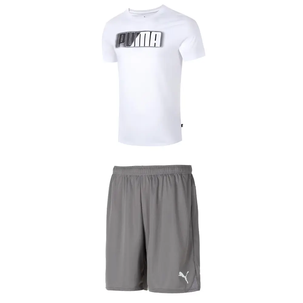 

Повседневный спортивный мужской комплект: белый топ + серые шорты Puma, белый