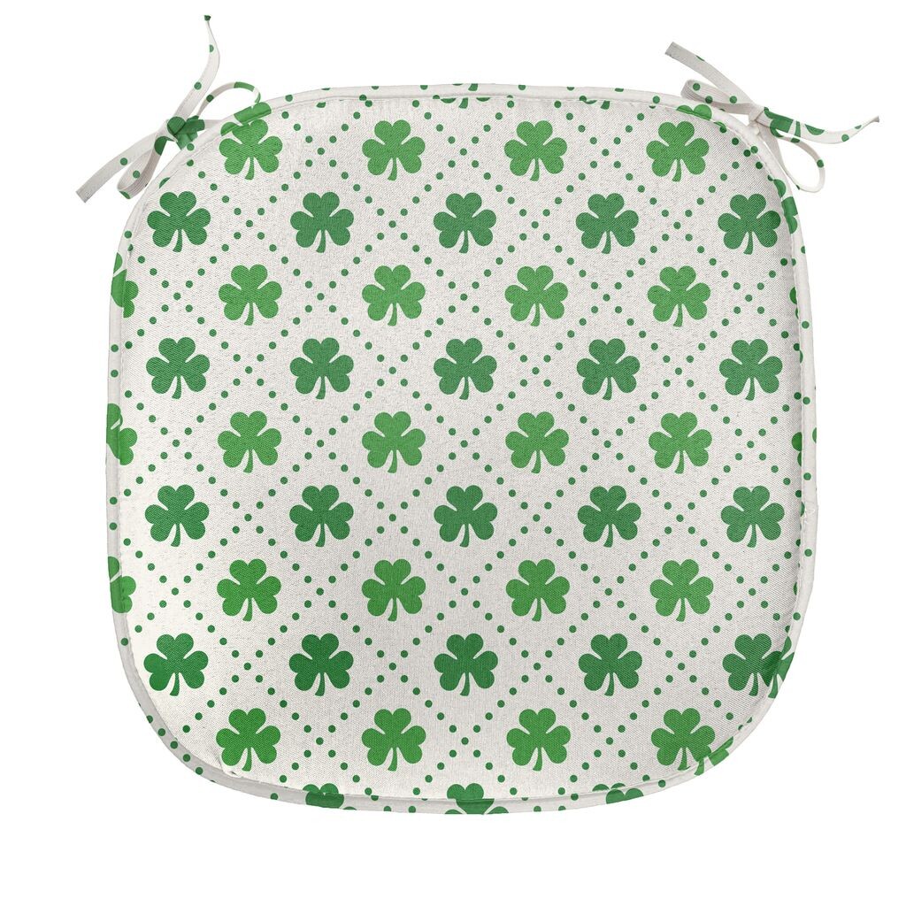 

ABAKUHAUS Ирландская подушка для обеденного стула, 4 точки трилистника, декоративная водонепроницаемая подушка с ремнями для кухонных сидений, 40 см x 40 см, зеленый белый