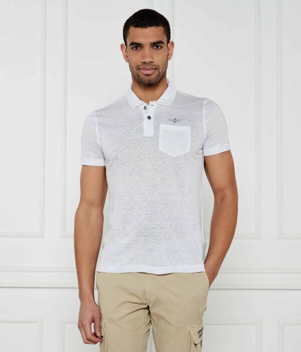 

Льняная рубашка поло Regular fit Aeronautica Militare, белый