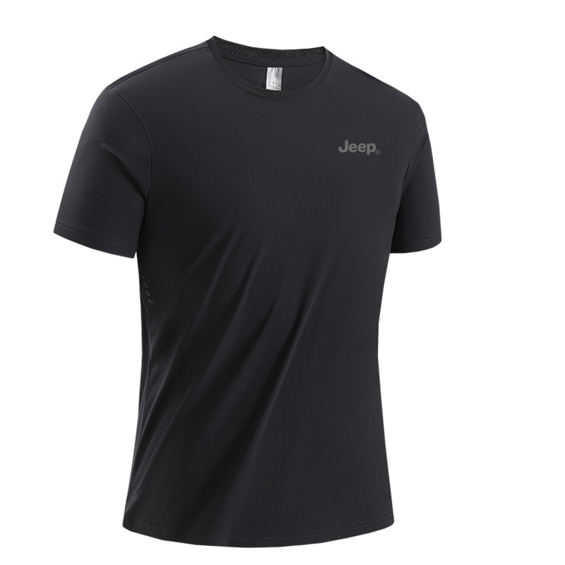 

Летняя спортивная беговая свободная футболка с круглым вырезом дышащая с опущенным плечом с коротким рукавом Unisex Jeep, чистый черный