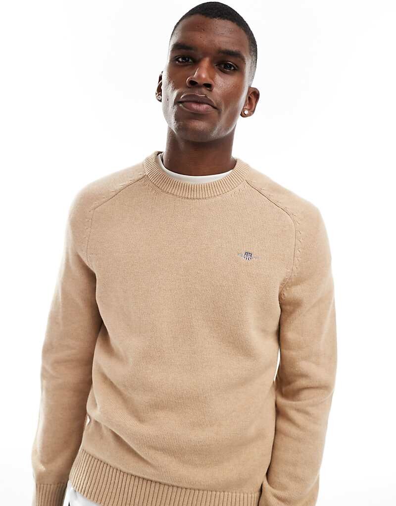 

GANT – Светло-коричневый хлопковый вязаный свитер с логотипом