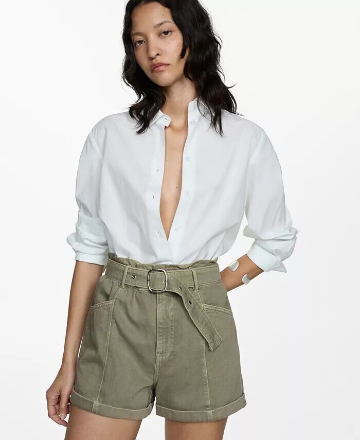 

Женские джинсовые шорты с поясом MANGO, бежевый