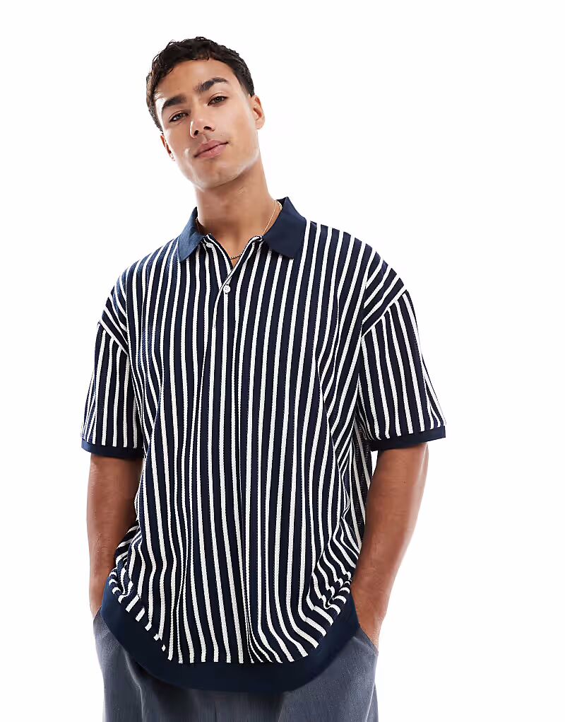 

Поло свободного кроя ASOS DESIGN в черно-белую полоску