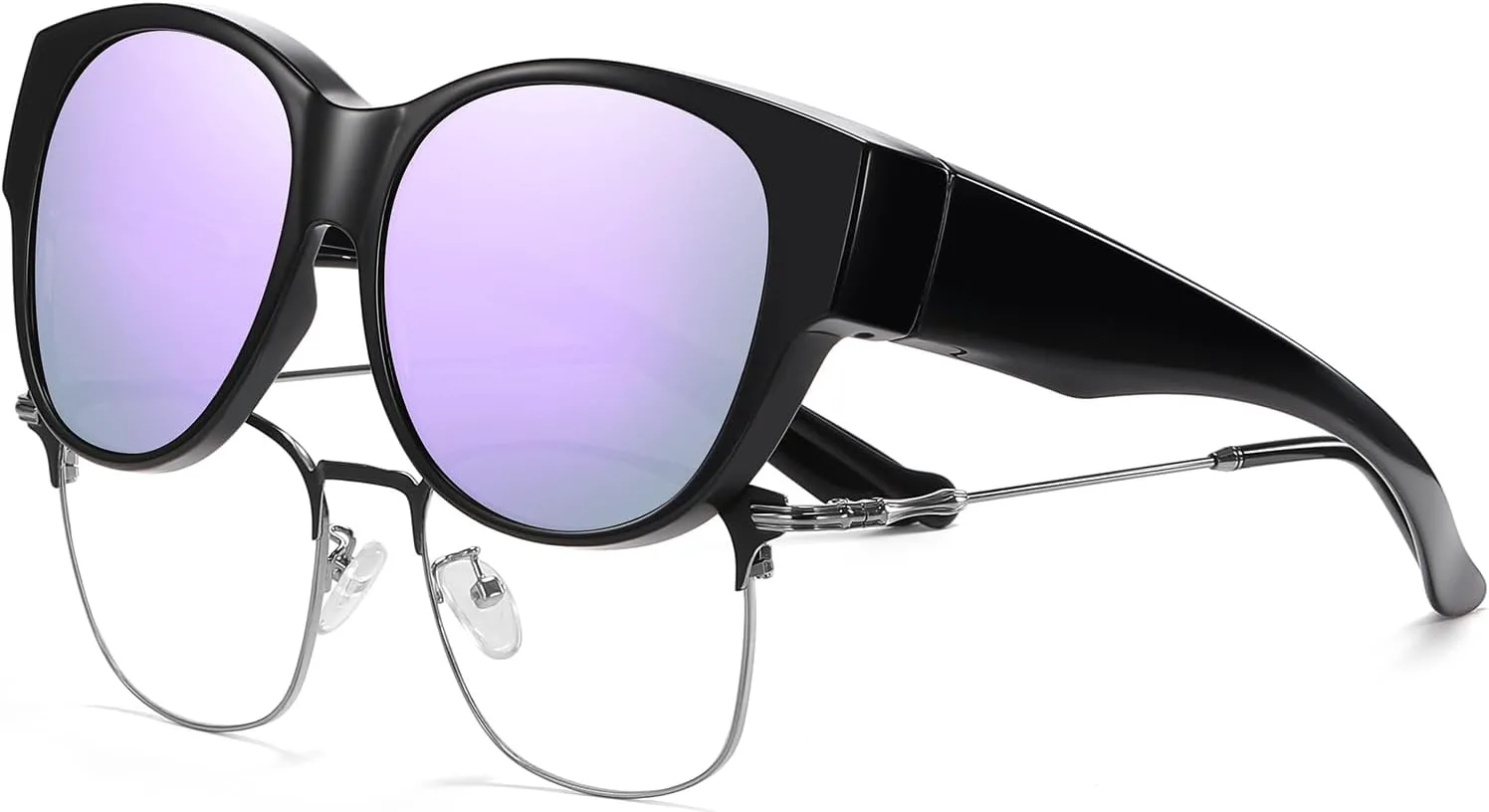 

Солнцезащитные очки HAOLOTA Fit Over Glasses для женщин, поляризованные, модные, в форме «кошачьих глаз», с защитой от УФ-излучения, L Size A12 Black/Purple