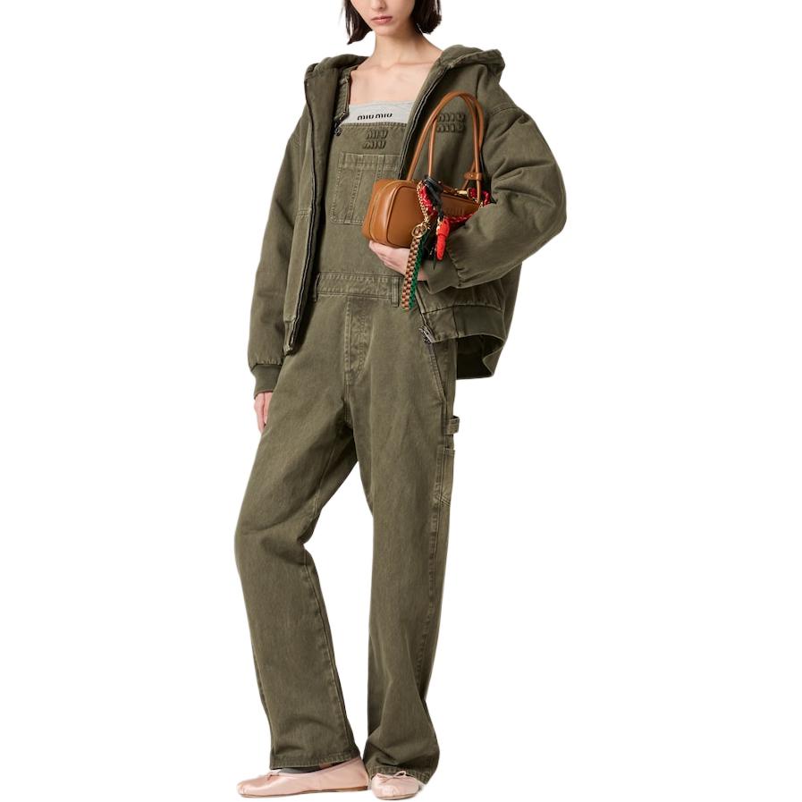 MIU MIU Детализированный худи с молнией, Olive Green — фото 3