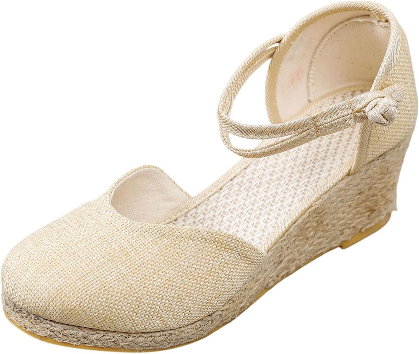 

Женские эспадрильи с закрытым носком, ремешком на щиколотке и платформой на танкетке, летние элегантные эспадрильи на каблуке клин, с завязкой на щиколотке, классический каблук эспадрильи Generic, бежевый