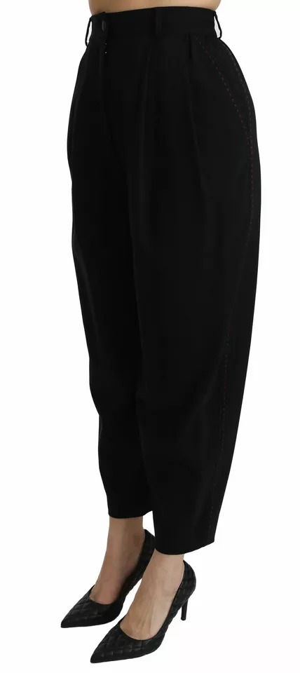 Черные шерстяные укороченные брюки с завышенной талией и складками спереди Dolce & Gabbana — фото 3