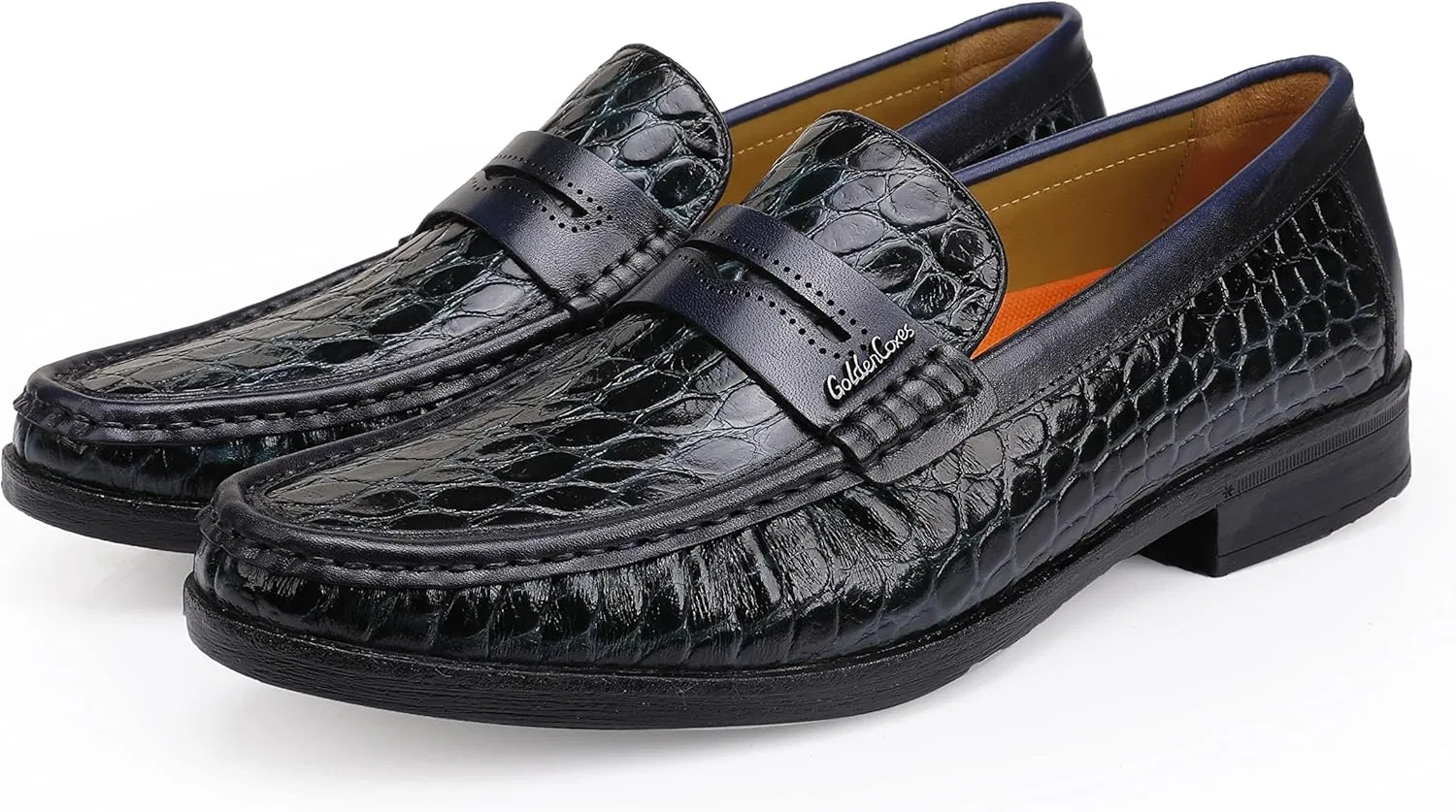 Лоферы с рисунком крокодила, из натуральной кожи, синие