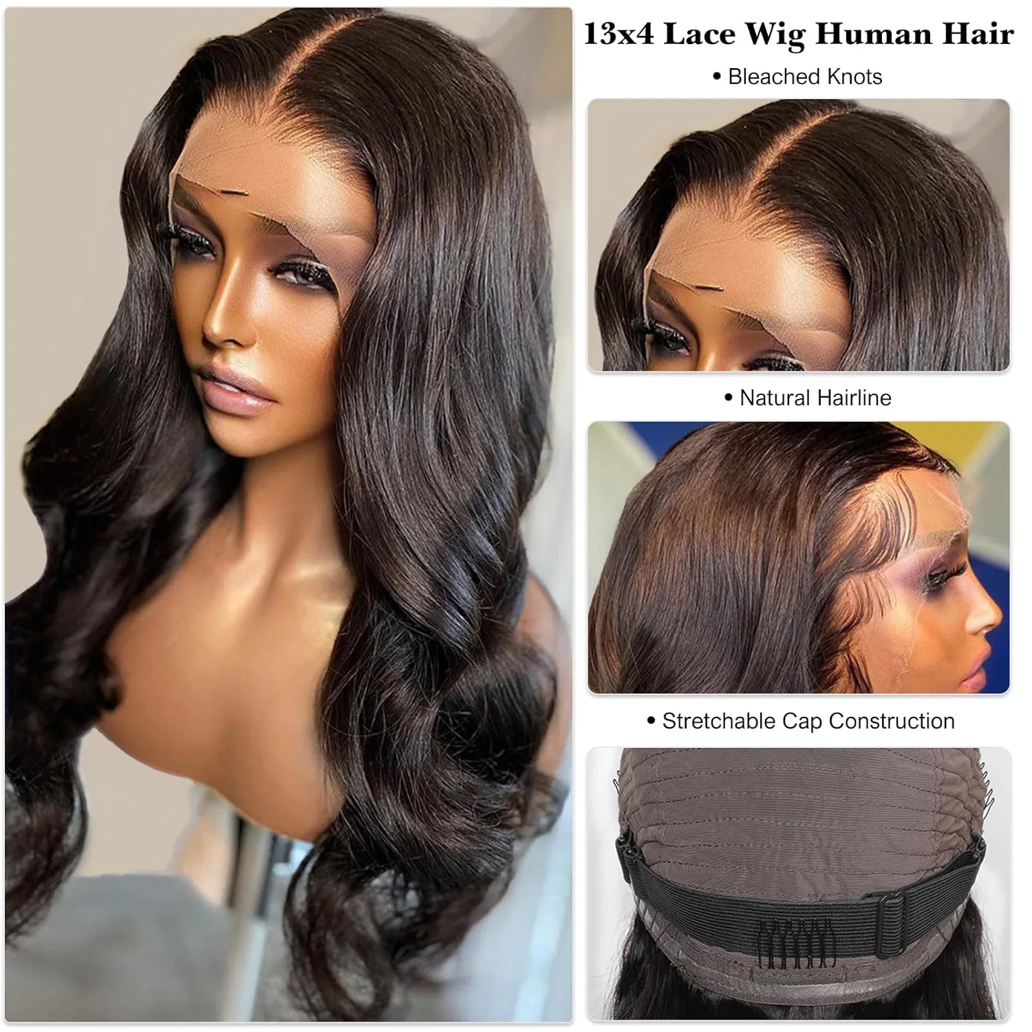 Женский парик из натуральных волос Body Wave, 13x4 Lace Front, черный, 180% плотность Beluck, Body 13X4 Lace Black Color — фото 3
