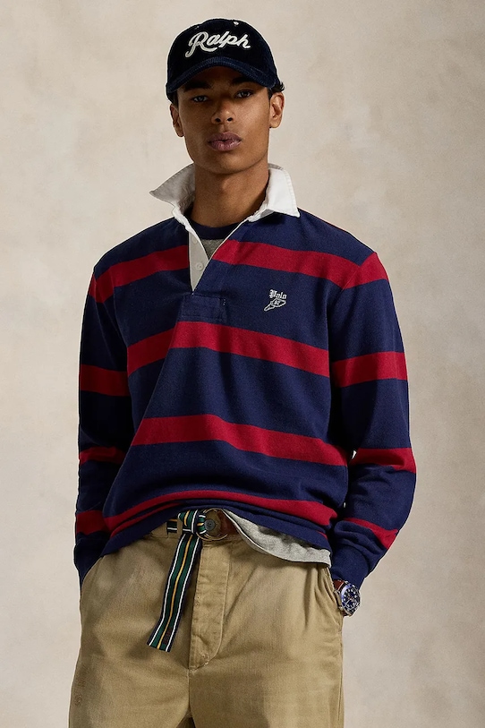 

Хлопковая поло Lsrugbym2 с длинным рукавом Polo Ralph Lauren, темно-синий