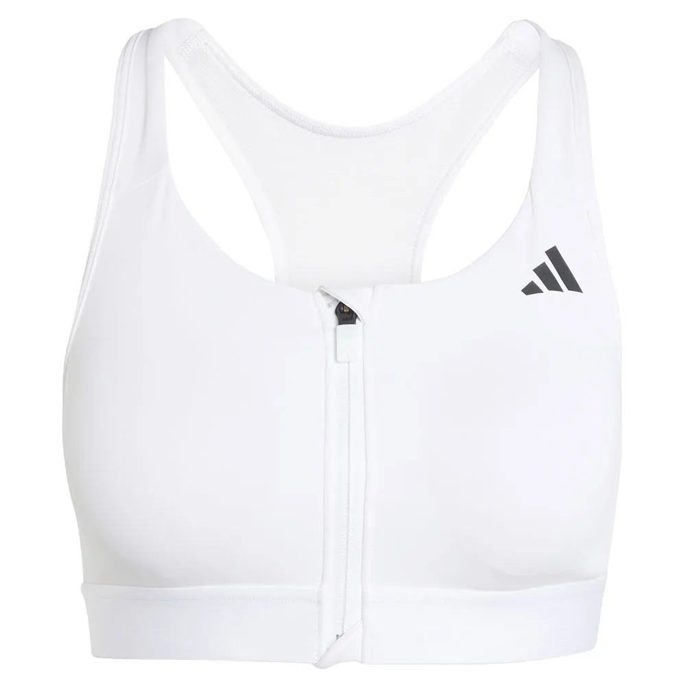 Спортивный бюстгальтер adidas Powerreact Zip Medium Impact Sports Bra, белый — фото 3