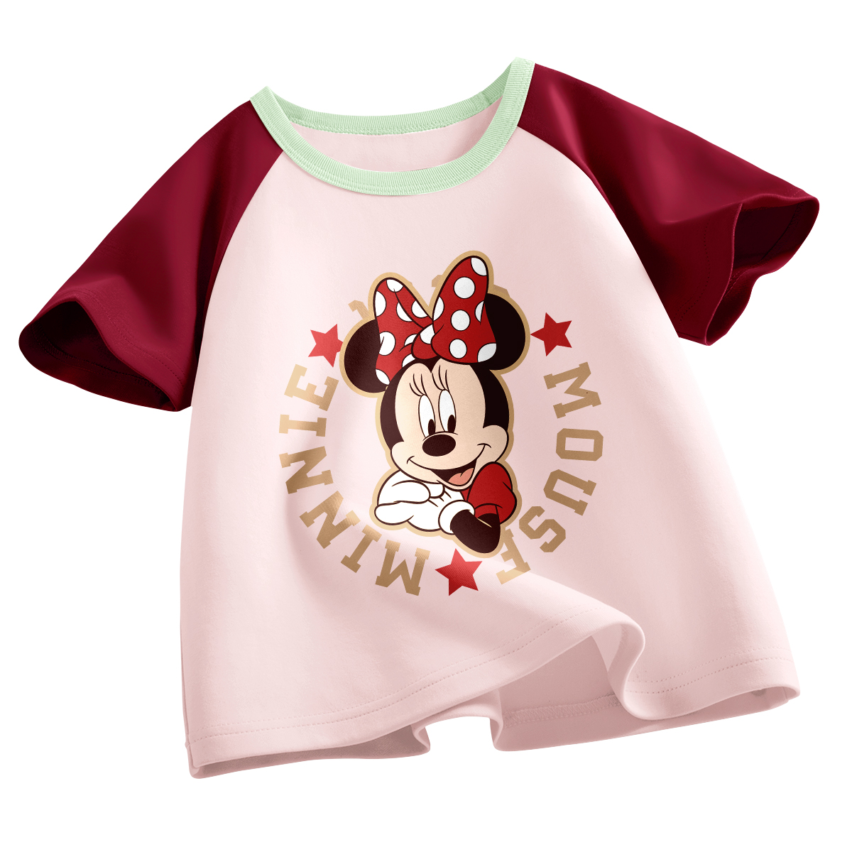 

Футболка для детей с круглым вырезом тонкая Disney, di xiotuan красный розовый