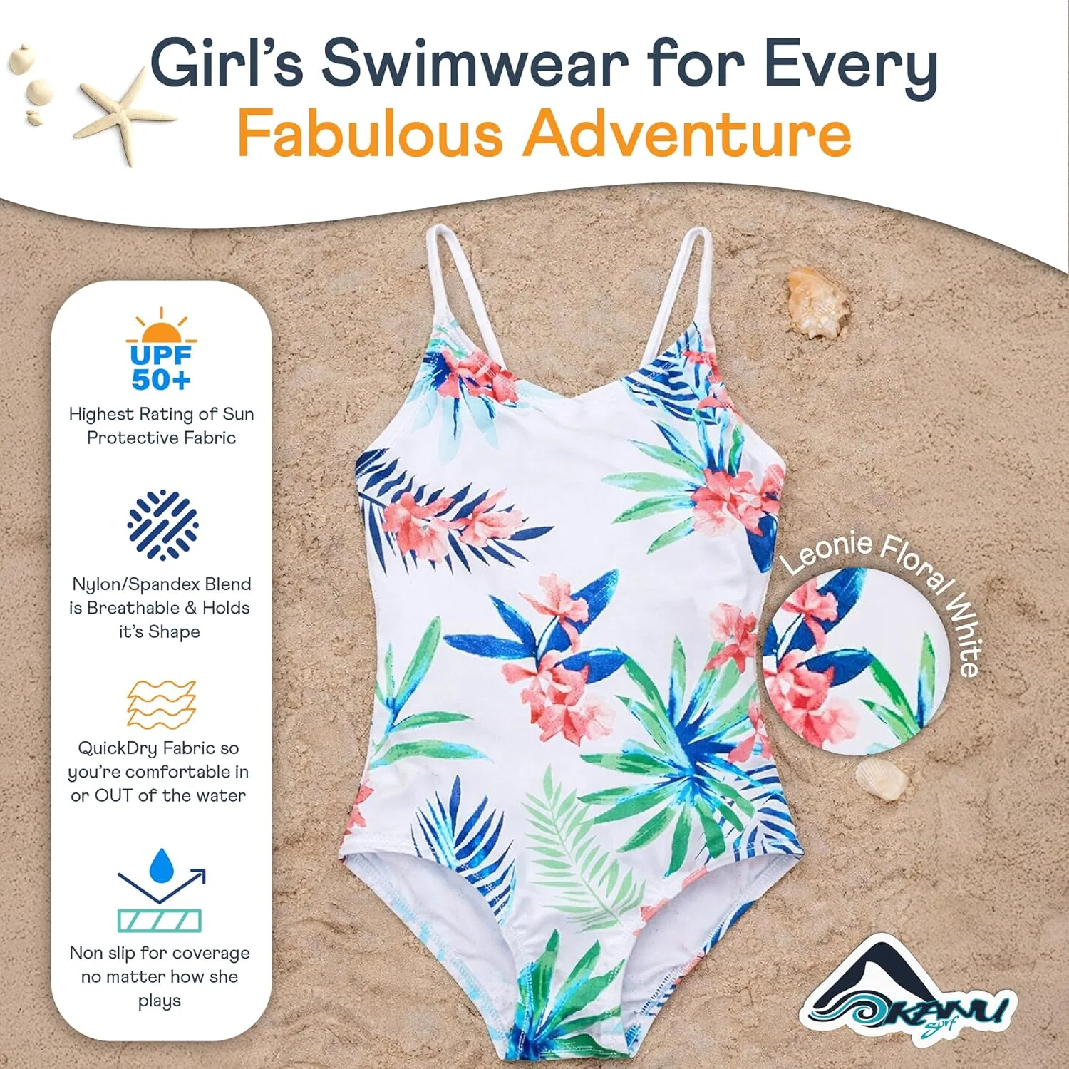 Купальник Kanu Surf Girls Daisy Beach Sport One Piece, Chloe Navy Dot — фото 2