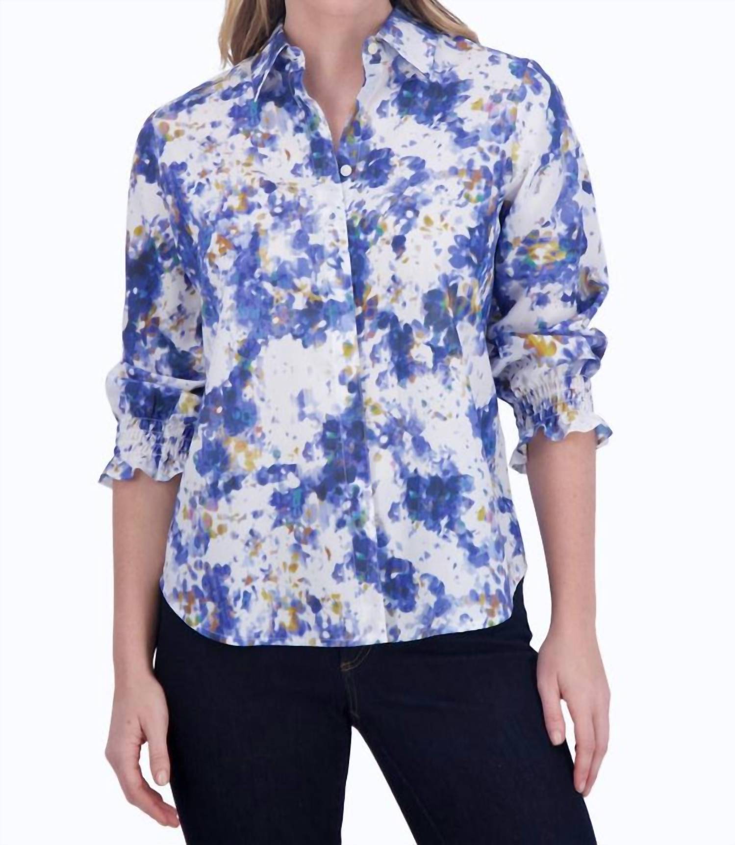 

Рубашка Olivia Abstract Floral с рукавами 3/4 в синем цвете Multi Foxcroft