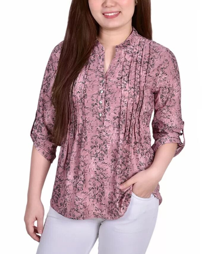 

Женский топ с Y-образным вырезом и рукавами 3/4 NY Collection, мультиколор