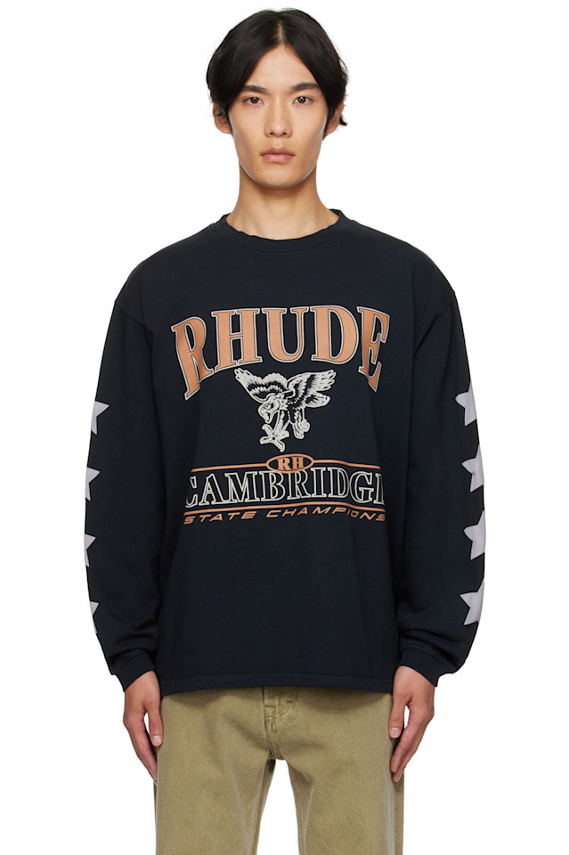 

Rhude Черная футболка с длинным рукавом «Чемпионы штата Кембридж»