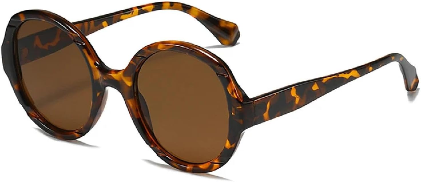 

Модные солнцезащитные очки в большой круглой оправе для мужчин и женщин, винтажные, класса люкс, для активного отдыха, путешествий и вождения, защита от УФ-излучения UV400 TKKTLLT, Leopard Brown