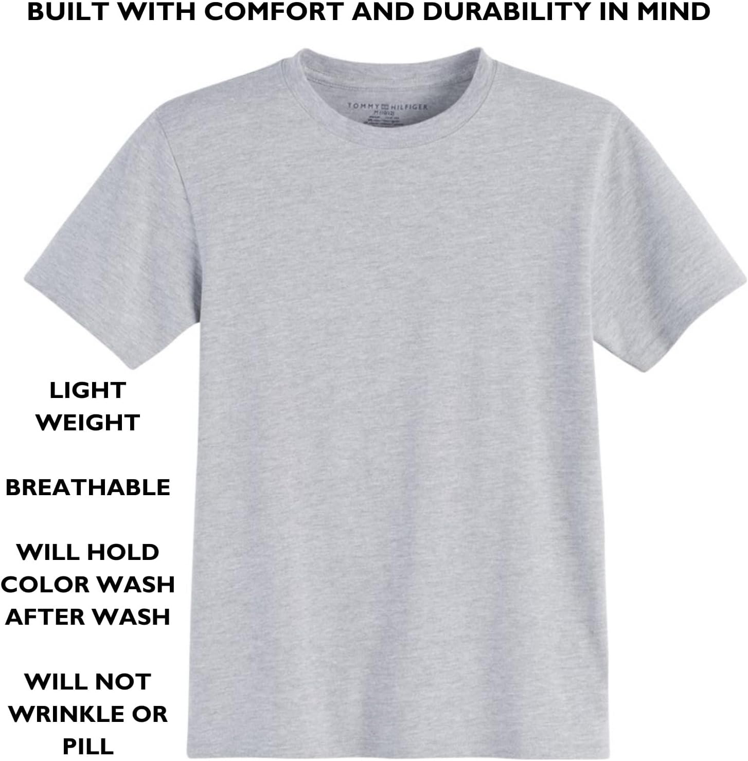 

Футболка Tommy Hilfiger Co-Ed с коротким рукавом для повседневной школьной формы для детей, Grey Heather