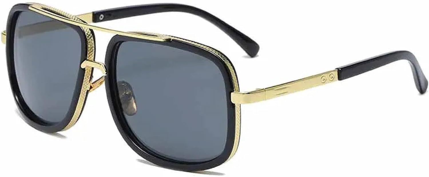 

Классические солнцезащитные очки с двойной перемычкой и металлической оправой для мужчин и женщин, модные для пляжа, улицы, стрельбы, с защитой от УФ-излучения UV400 TKKTLLT, Gold Gray