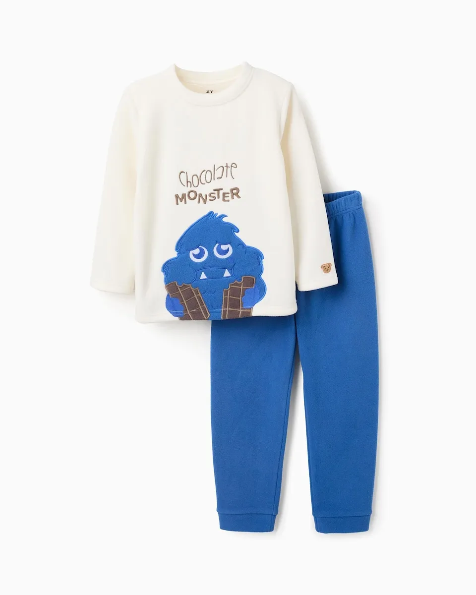 

Детская флисовая пижама с вышивкой монстра Zippy, белый/синий