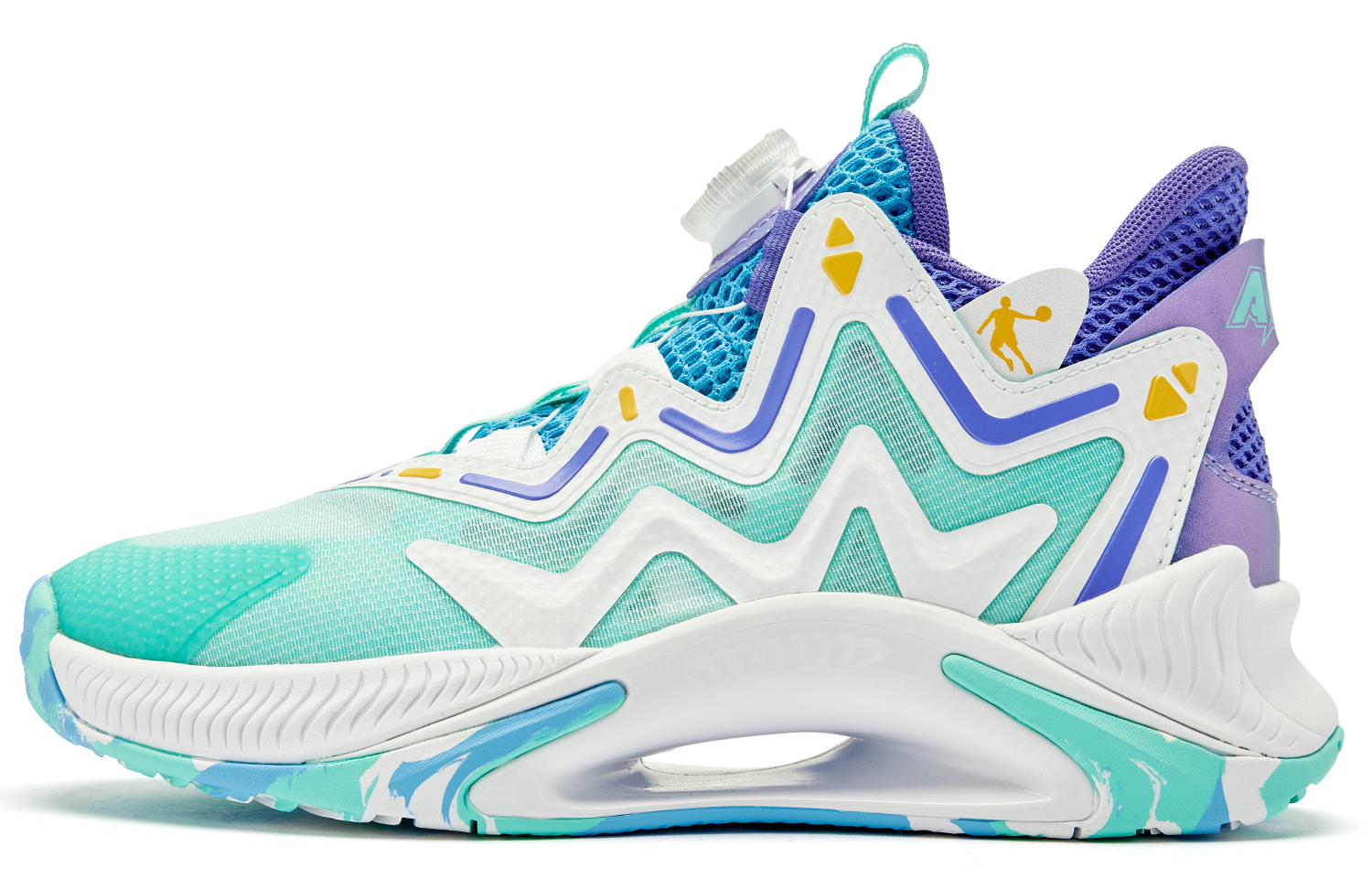 

QIAODAN Амортизирующие, износостойкие баскетбольные кроссовки Mid Top для детей Purple Green