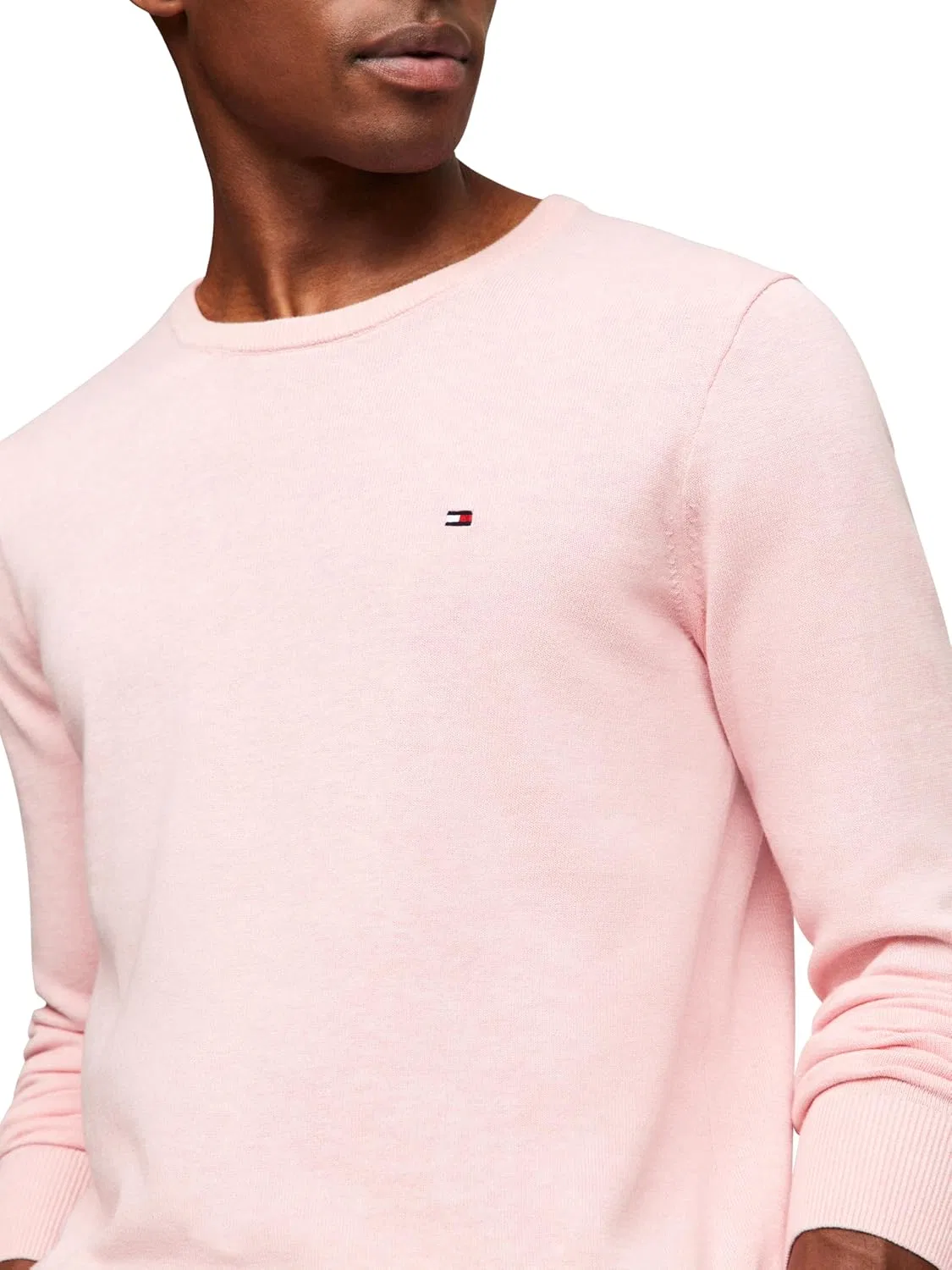Tommy Hilfiger мужской хлопковый однотонный свитер с круглым вырезом легкий пуловер, также доступен в размерах Big & Tall, розовый — фото 2