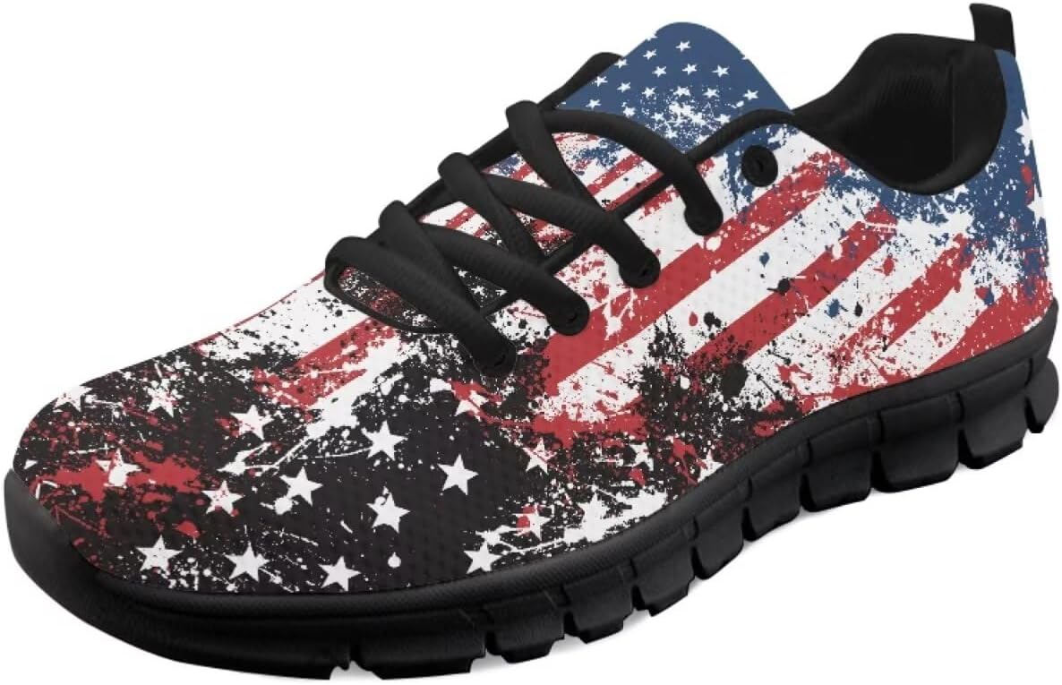 

Мужские и женские кроссовки для бега по дороге, тенниса, ходьбы, с шнуровкой, для тренировок, спорта и походов, легкие Getelinseng, American Flag Print